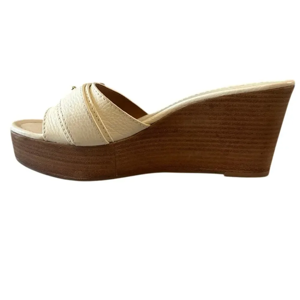 Tory Burch Elina Platform Wedge Ivory Gold 9